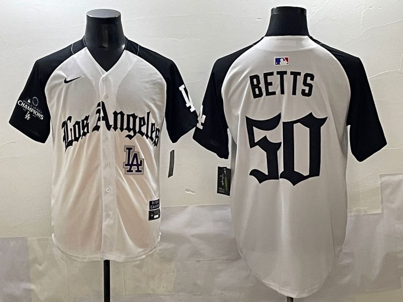 Men 2025 Los Angeles Dodgers #50 Betts White black Five generations Joint Name Nike MLB Jersey style 52612